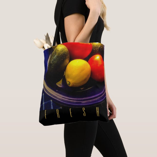 Blue Bowl of Fruit Tote Bag (Close Up)