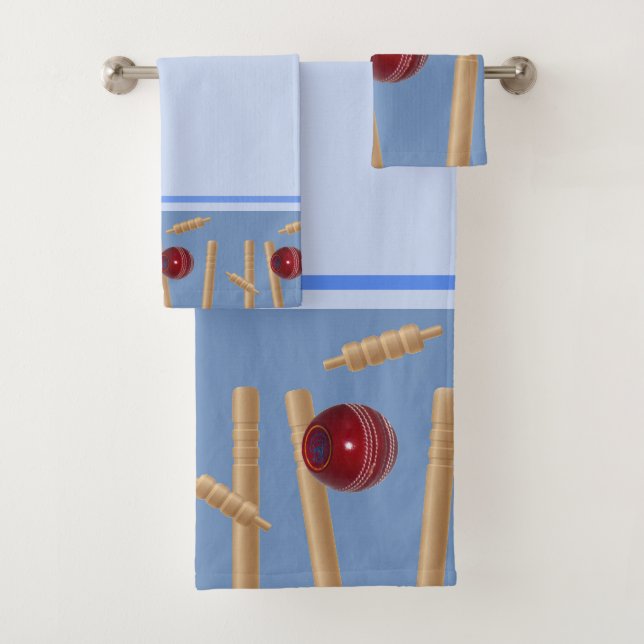 Blue Bowled At Cricket, Bath Towel Set (Insitu)