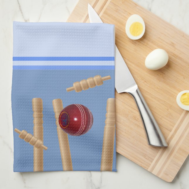 Blue Bowled At Cricket, Dish Towel (Quarter Fold)