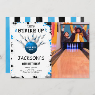 Blue Bowling Photo Invitation