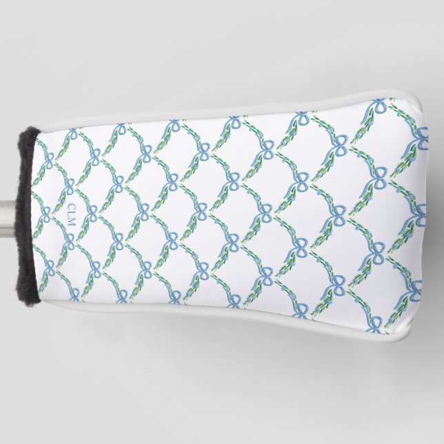 Blue Bows and Beaus Coastal Garland Putter Golf Head Cover (Front)