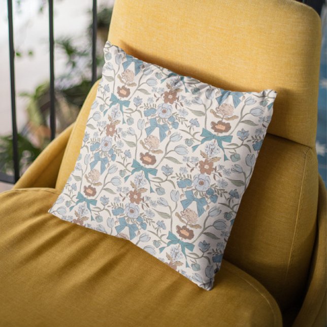 Blue Bows and Blossoms Boho Cushion (Creator Uploaded)