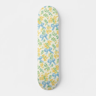 Blue Bows and Yellow Floral Cottagecore Pattern Skateboard