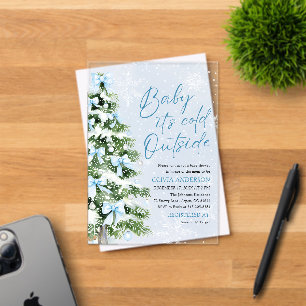 Blue Bows Baby It's Cold Outside Baby Shower Acrylic Invitations