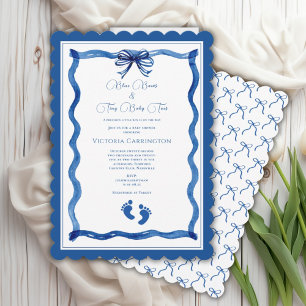 Blue Bows & Baby Toes Elegant Baby Shower  Invitation