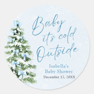 Blue Bows Boy Baby It's Cold Outside Baby Shower Classic Round Sticker