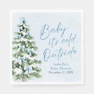 Blue Bows Boy Baby It's Cold Outside Baby Shower Napkin