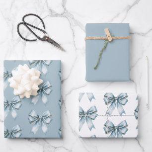 Blue Bows Bridal Shower Wrapping Paper Sheet