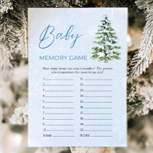 Blue Bows Christmas Baby Shower Baby Memory Game Invitation
