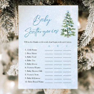 Blue Bows Christmas Baby Shower Scattergories Game Invitation