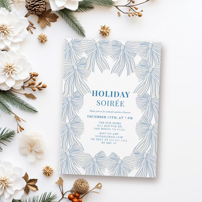 Blue Bows Christmas Holiday Soirée Invitation (Creator Uploaded)