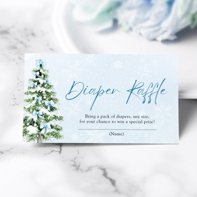 Blue Bows Christmas Tree Diaper Raffle Baby Shower Enclosure Card (Creator Uploaded)