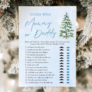 Blue Bows Christmas Tree Guess Who Mum or Dad Game Invitation