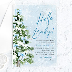Blue Bows Christmas Tree Hello Baby Baby Shower Acrylic Invitations
