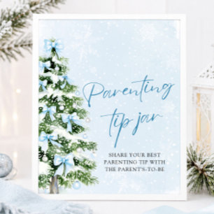 Blue Bows Christmas Tree Parenting Tip Jar Game Poster