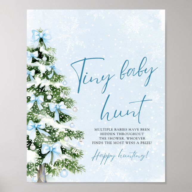 Blue Bows Christmas Tree Tiny Baby Hunt Game Poster (Front)