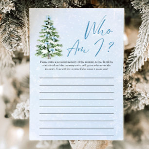 Blue Bows Christmas Tree Who Am I Baby Shower Game Invitation