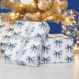 Blue Bows Christmas Wrapping Paper