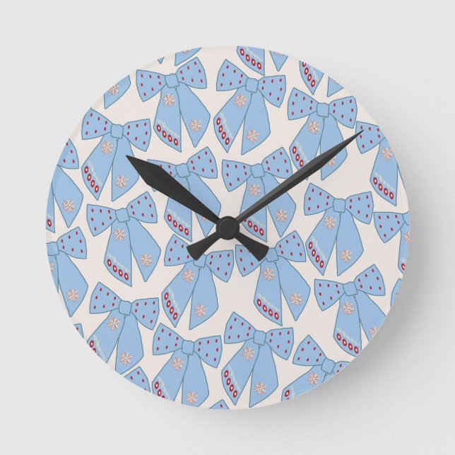Blue Bows Coquette Round Clock (Front)