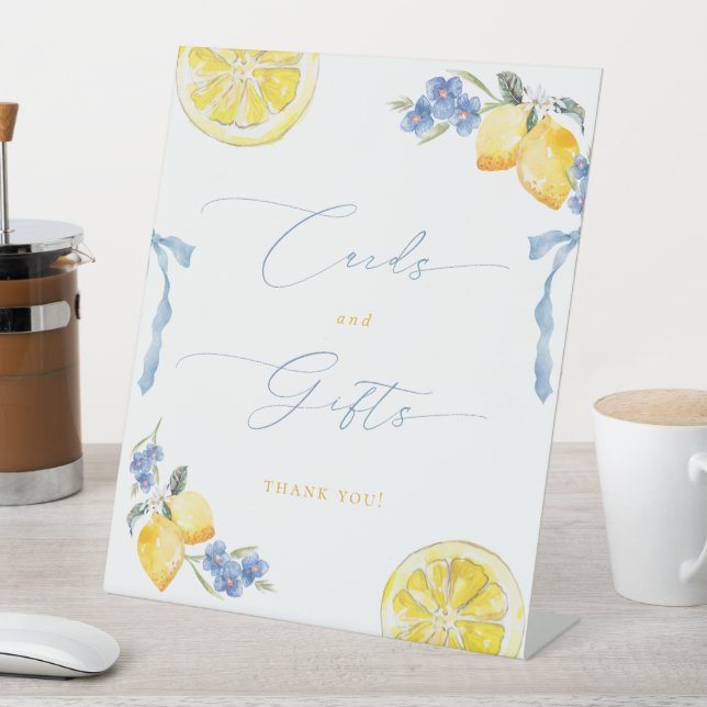 Blue Bows & Lemons Italian Cards & Gifts Pedestal Sign (In SItu)