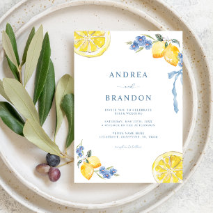 Blue Bows & Lemons Italian QR Code Wedding Invitation