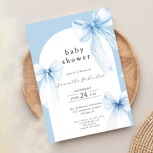 Blue bows modern arch boy baby shower sprinkle invitation