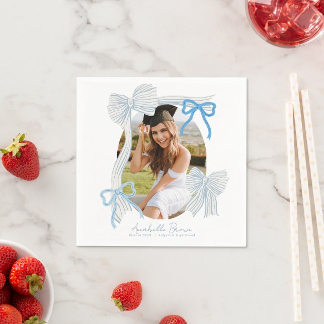 Blue Bows Photo Graduation Napkin (Insitu)