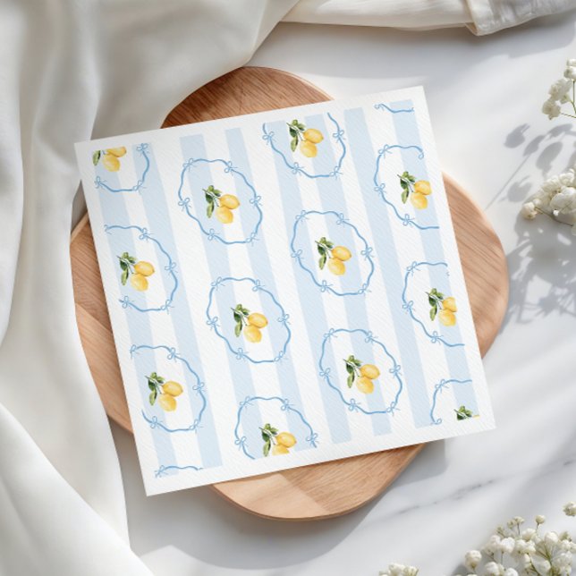 Blue Bows Yellow Lemon Baby Shower Napkin (Creator Uploaded)