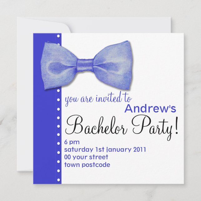 Blue BowTie Bachelor Party Invitation (Front)