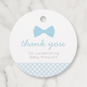 Blue bowtie gingham baby shower favour tags