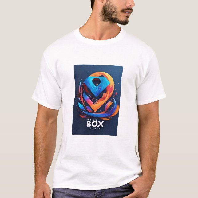 blue box design white cotton tshirt (Front)