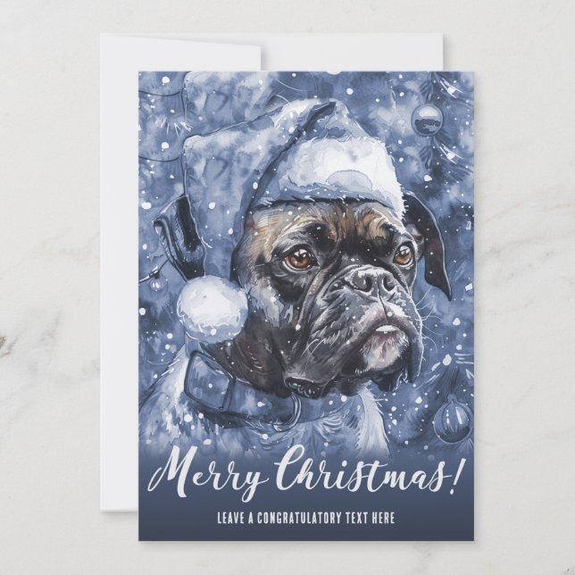 Blue Boxer Dogs Christmas Holiday Card (Front)