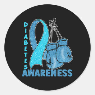 Blue Boxing Gloves Ribbon Diabetes Awareness 1 Classic Round Sticker