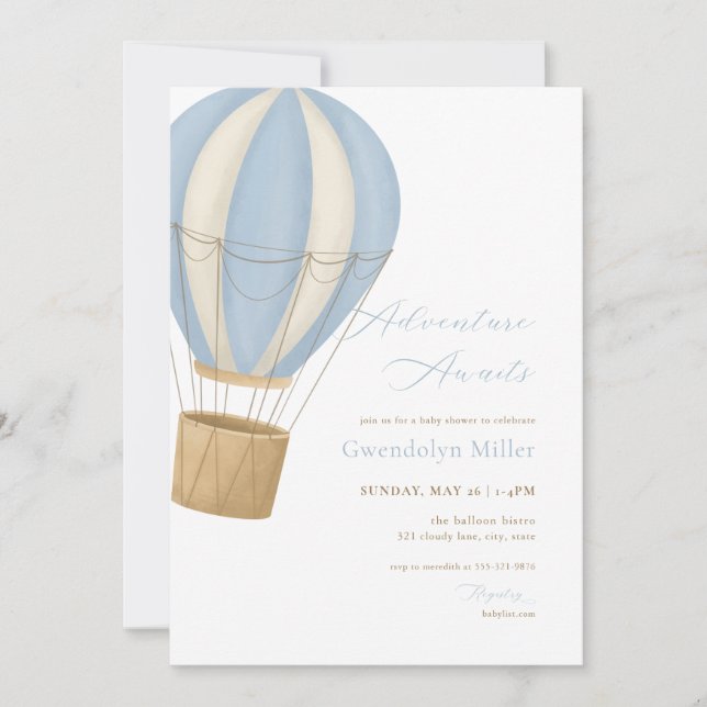 Blue Boy Adventure Awaits Baby Shower Invitation (Front)