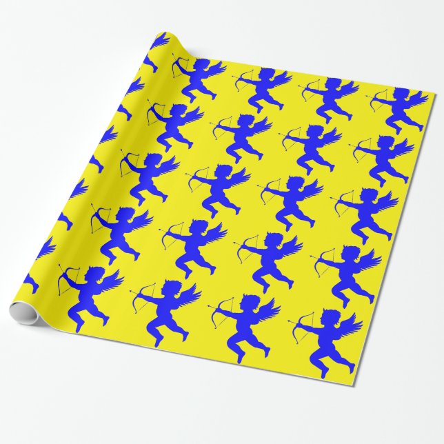 Blue Boy Angel Wrapping Paper (Unrolled)