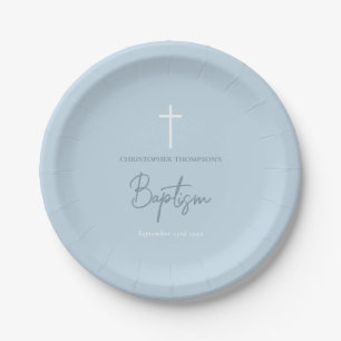 Blue Boy Baby Calligraphy Baptism Paper Plate