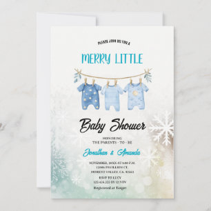 Blue Boy Baby Clothes Christmas Baby Shower  Invitation