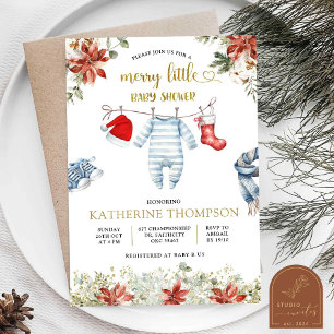 Blue Boy Baby Clothes Christmas Baby Shower Invitation