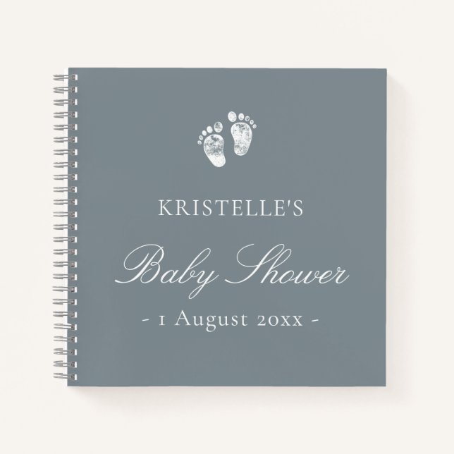 Blue Boy Baby Footprint Baby Shower Guest Book (Front)