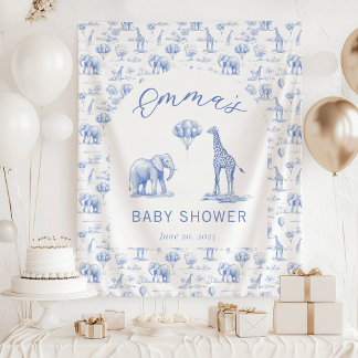 Blue Boy Baby Shower Banner Safari Toile Tapestry