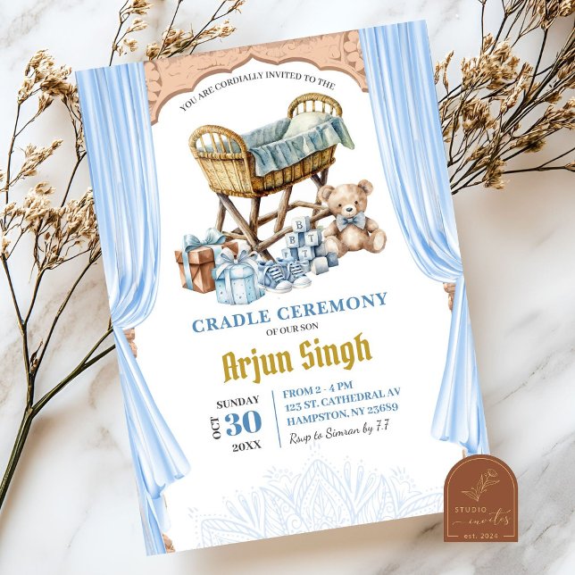 Blue Boy Baby Shower Cradle Ceremony Invitation (Creator Uploaded)