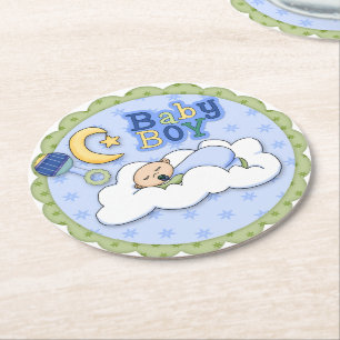 Blue Boy Baby Shower Design Paper Coasters