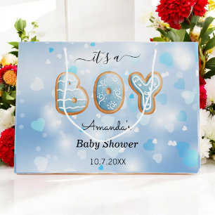 Blue Boy Baby Shower Hearts Pattern Gift Bag