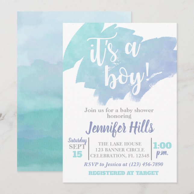 Blue Boy Baby Shower Invitation (Front/Back)