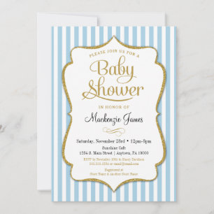 Blue Boy Baby Shower Invitation Elegant Stripes