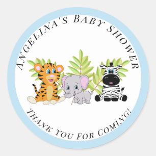Blue Boy Baby Shower Safari Jungle Animals Classic Round Sticker