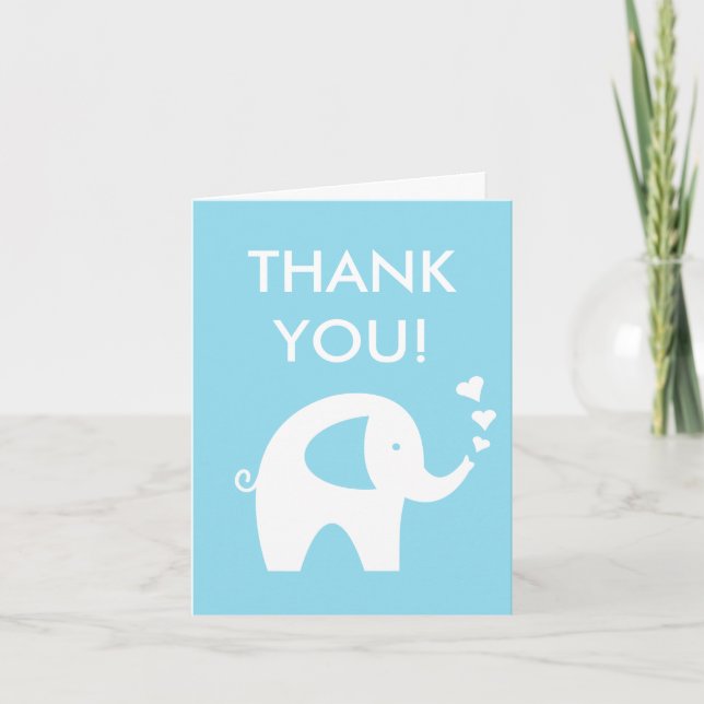 Blue boy baby shower thank you card with elephant (Front)
