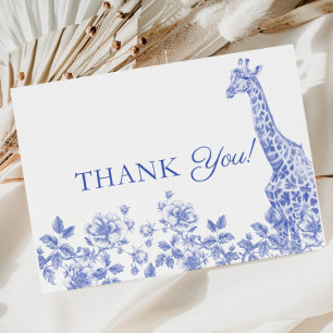 Blue Boy Baby Shower Toile Safari Thank you Card