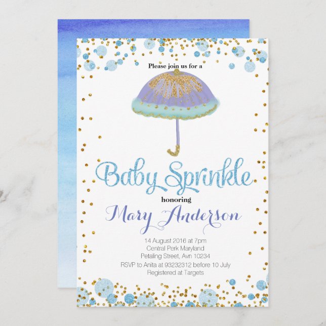 BLUE BOY Baby Sprinkle Invitation (Front/Back)