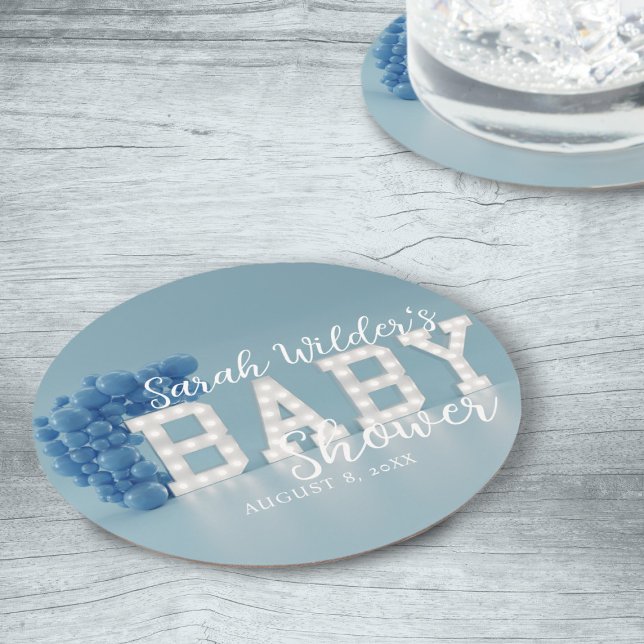 Blue Boy Balloon Arch Baby Shower Party Coaster (Add your name and baby shower date to these cute coasters)